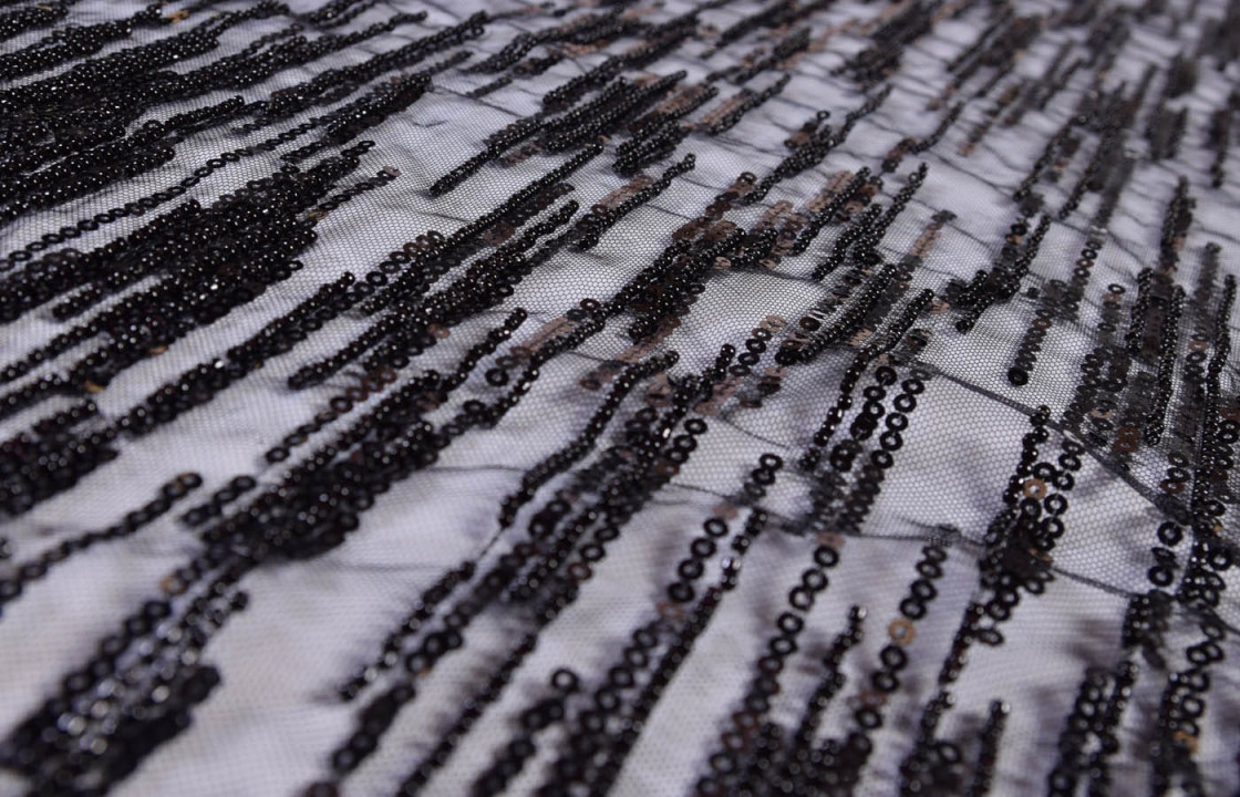 Tulle with sequins and beads black