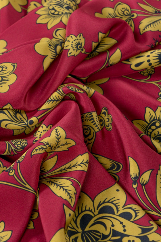 Jedwabna krepa sygnowana w kwiaty KUPON 145cm