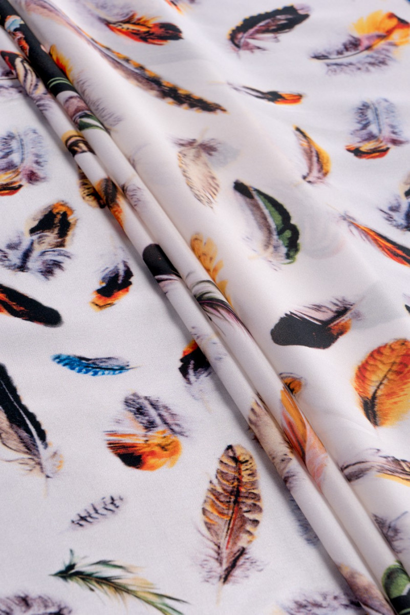 Silk fabric with feathers KUPON 70cm