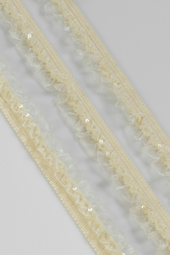 Ruban à volants et paillettes écrues