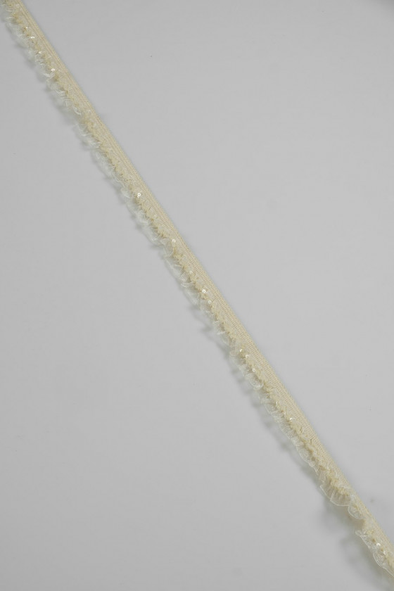 Band mit Rüschen und Pailletten ecru COUPON 180cm
