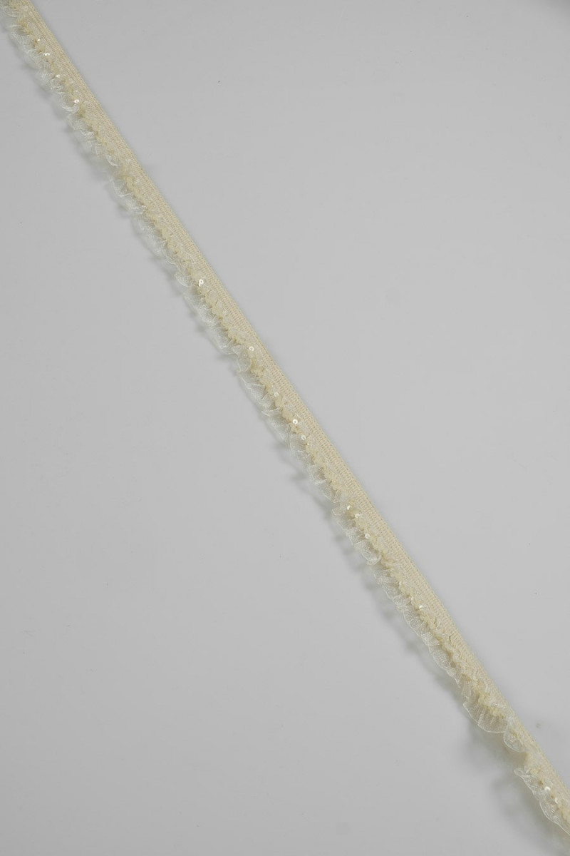 Band mit Rüschen und Pailletten ecru COUPON 180cm