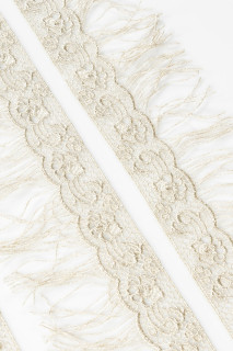 Nastro guipure con nappine beige-argento
