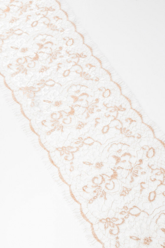 Taśma koronkowa biało-miedziana KUPONY