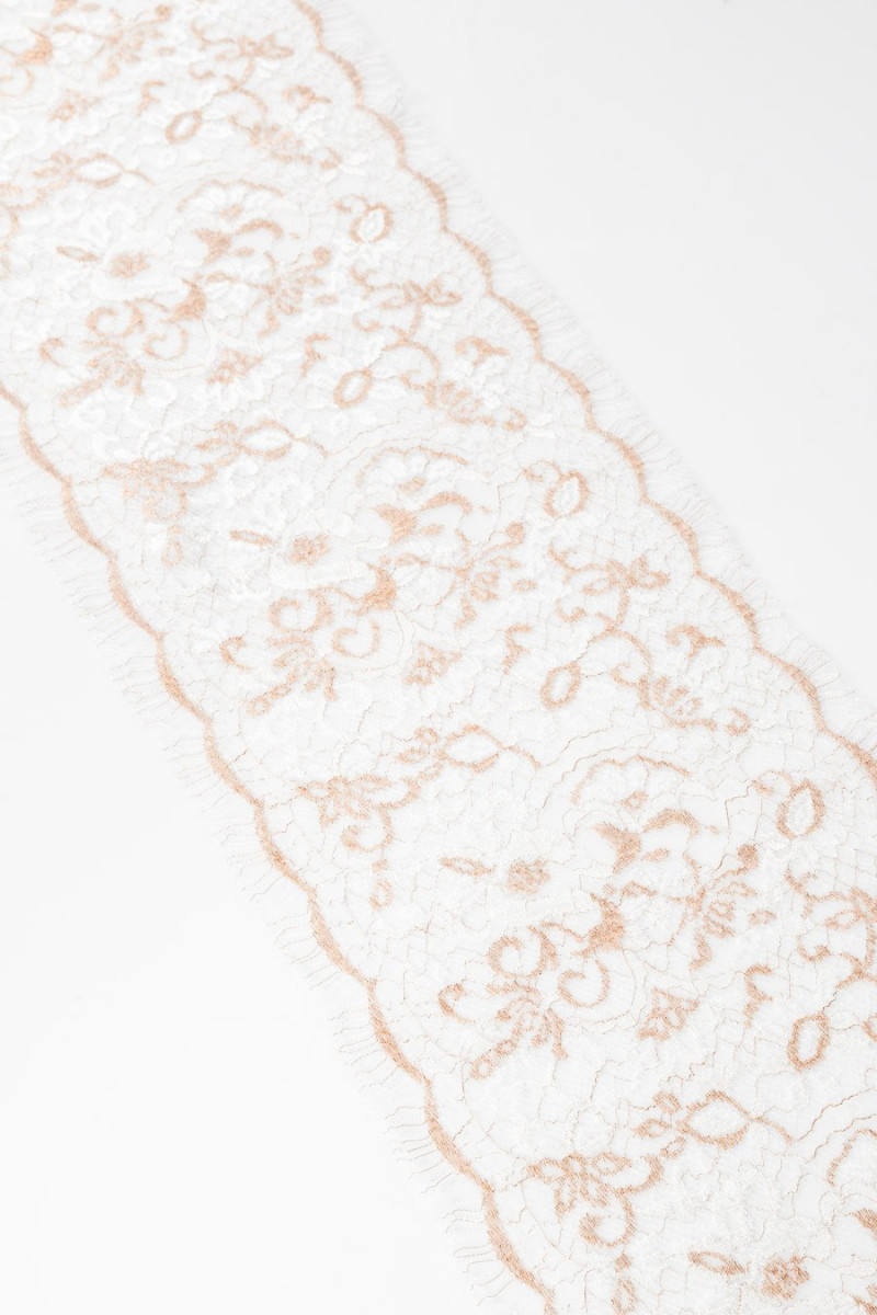 Taśma koronkowa biało-miedziana KUPONY