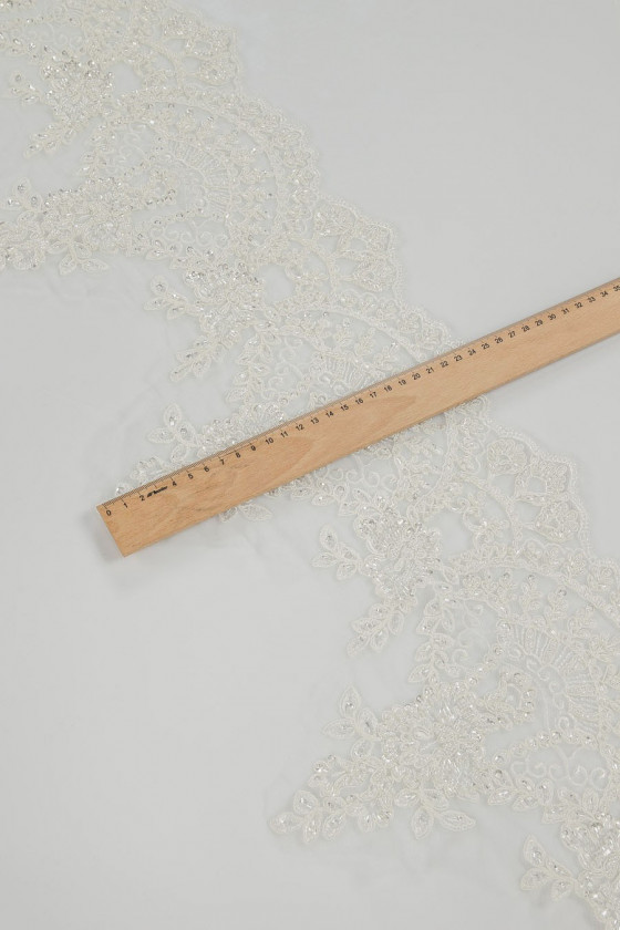 Taśma koronkowa z koralikami écru KUPON 120cm