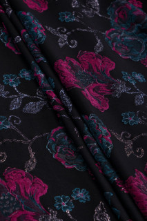 Tissu jacquard noir avec des fleurs