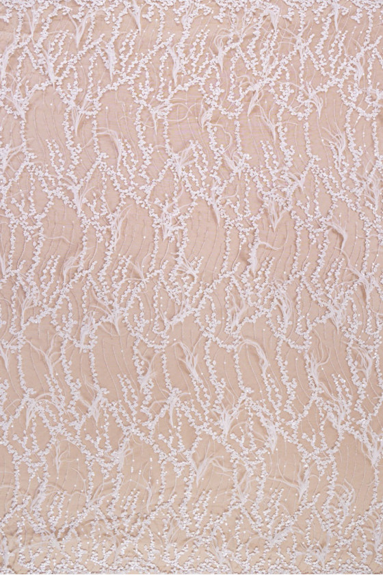 Encaje con perlas y plumas COUPON 90 cm