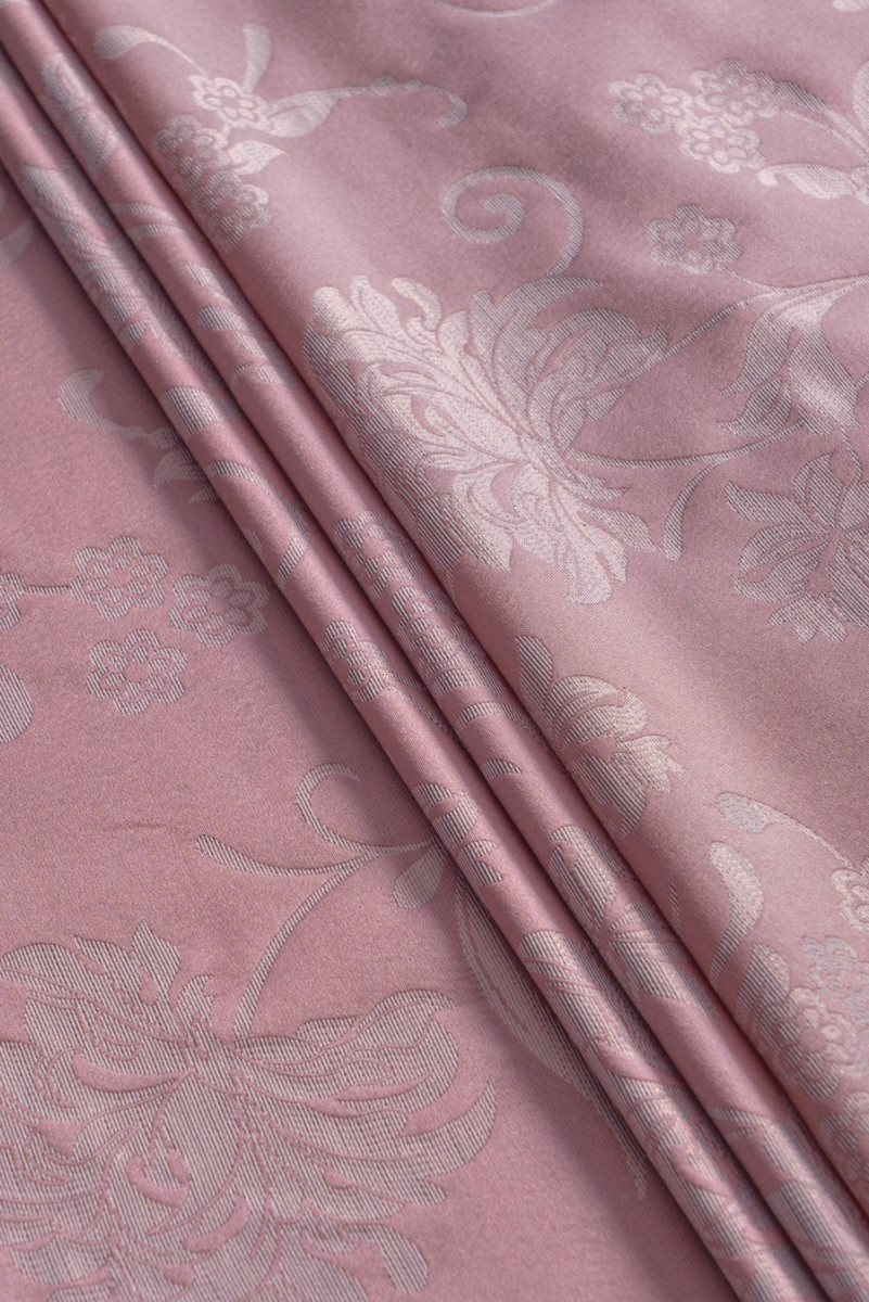 Жакардова тканина - рожева з квітами
