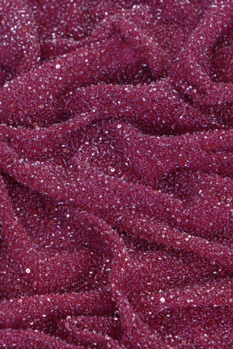Evening fabric with beads - dark pink