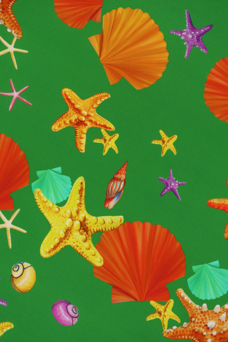 Crepe silk - green in shells COUPON 160cm