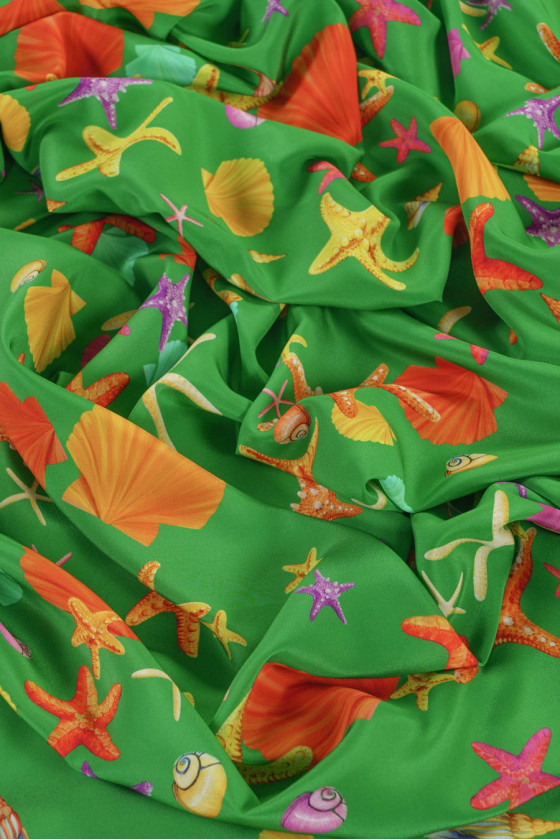 Crepe silk - green in shells COUPON 160cm