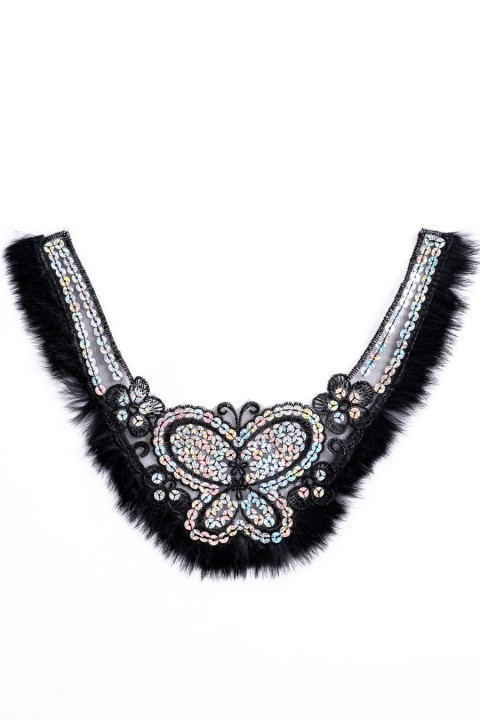 Applique - farfalla nera con pelliccia