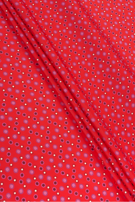 Satin polyester - framboise à pois KUPON 130 cm