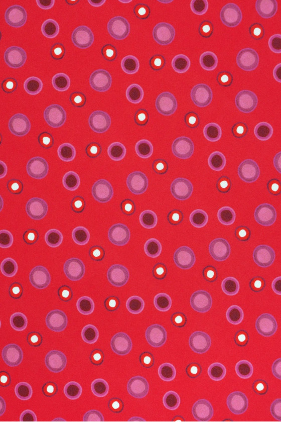 Polyester satin - raspberry with polka dots COUPON 130 cm