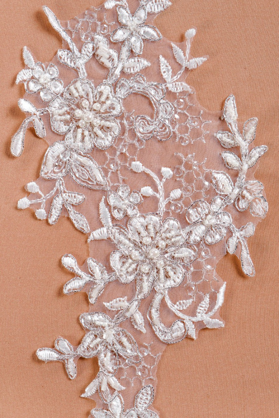 Wedding applay with pearls and silver thread