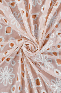 Chiffon med pailletter - åbent - lys beige