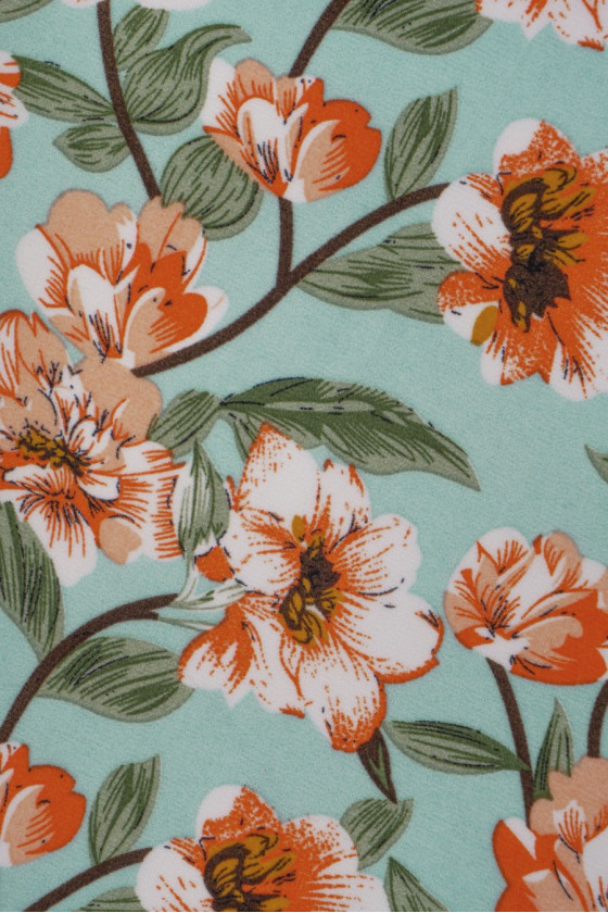 Georgette polyester - menthe avec fleurs