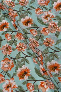 Polyester georgette - mynta med blommor