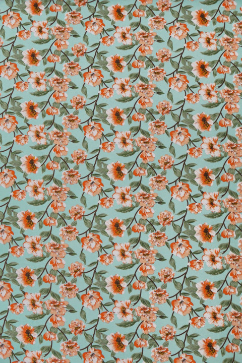 Georgette de poliéster - menta con flores