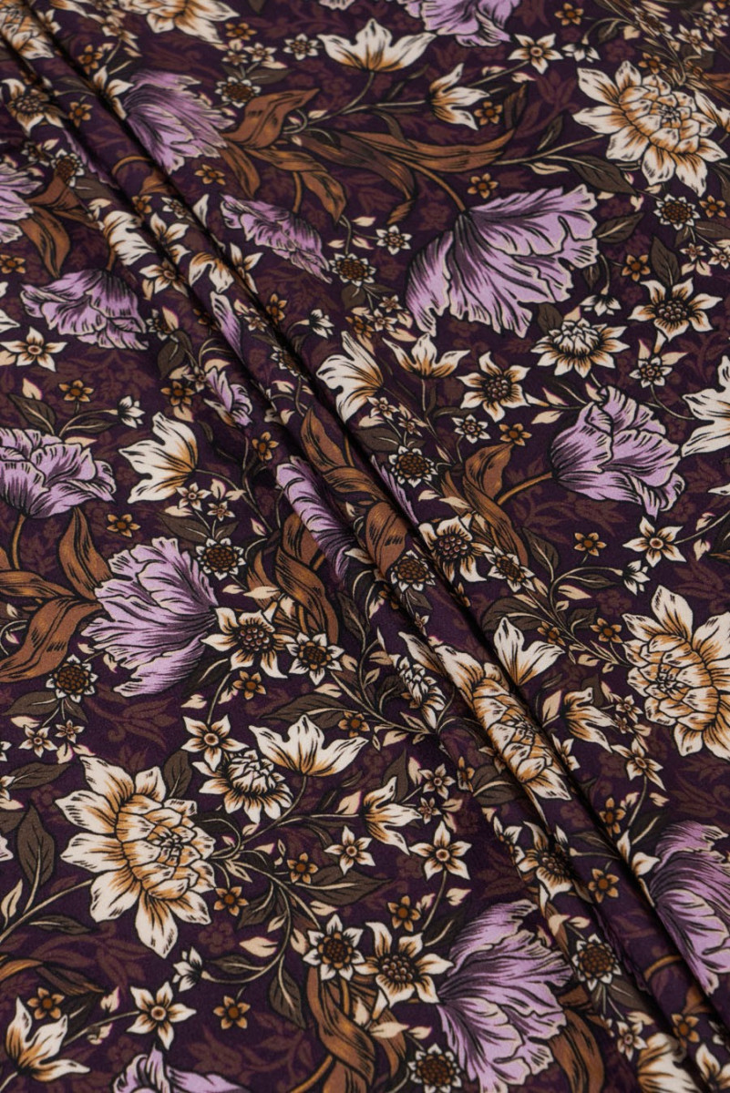 Viscose with flowers - aubergine COUPON 60 cm