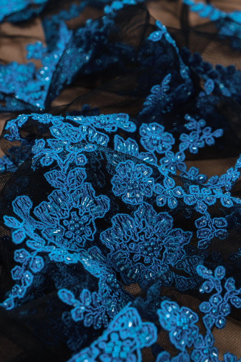 Black and blue lace with beads