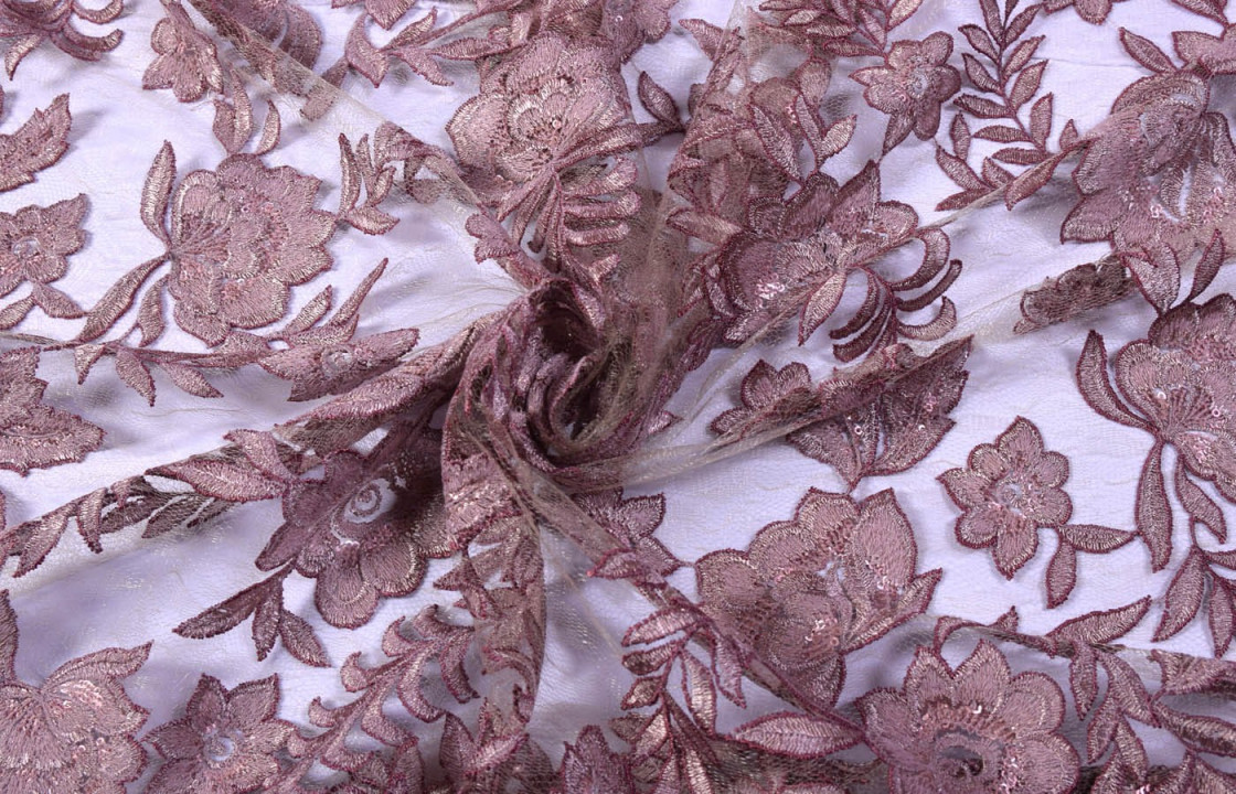 Pizzo con paillettes rosa COUPON 150 cm
