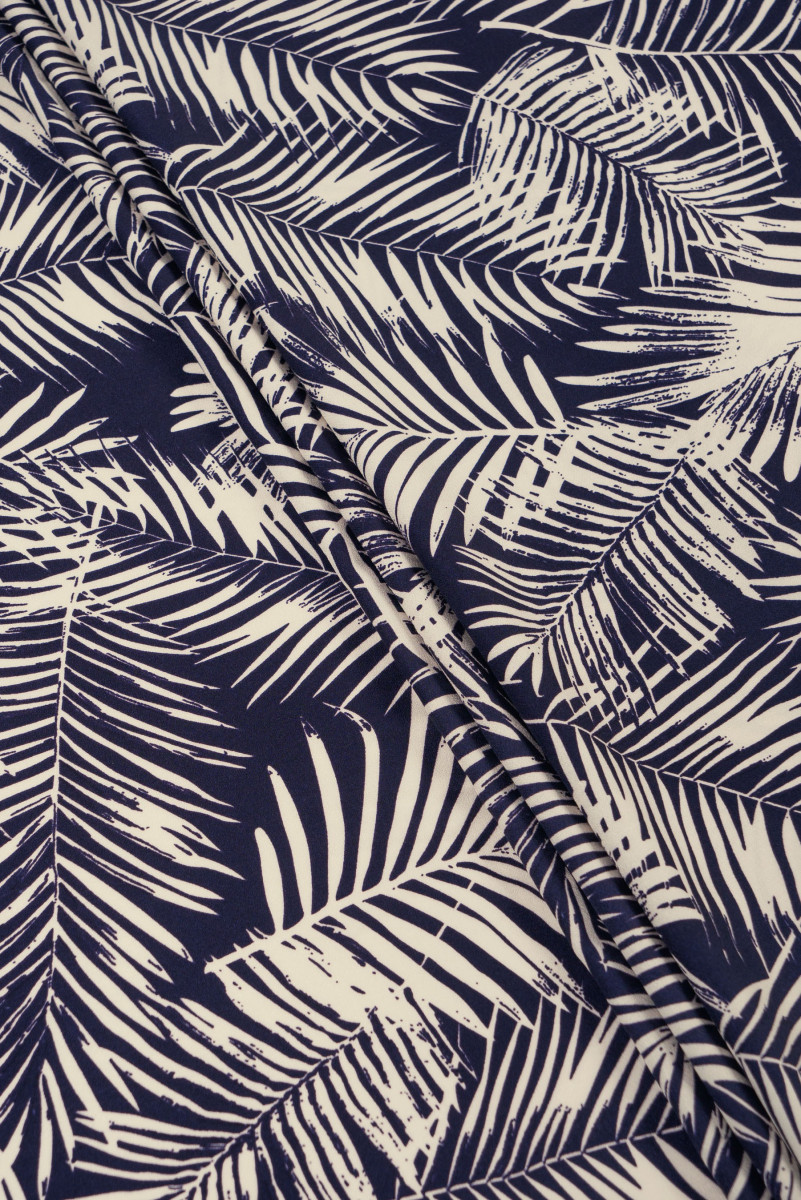 Navy blue viscose in navy blue and white leaves