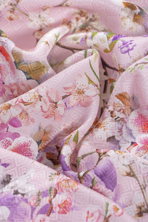 Jacquard de seda con flores - rosa claro
