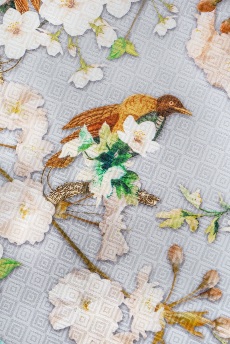 Jedwab żakardowy w kwiaty - szary KUPON 70cm