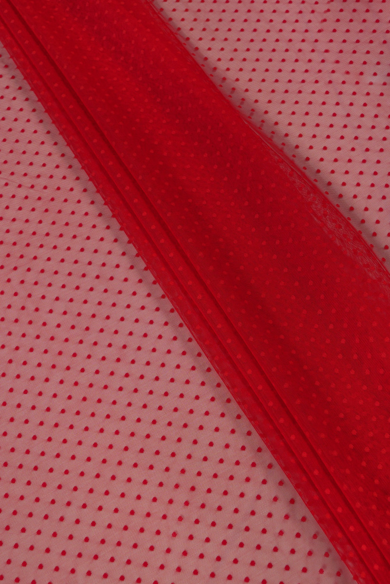 Tulle a pois - rosso COUPON 110cm