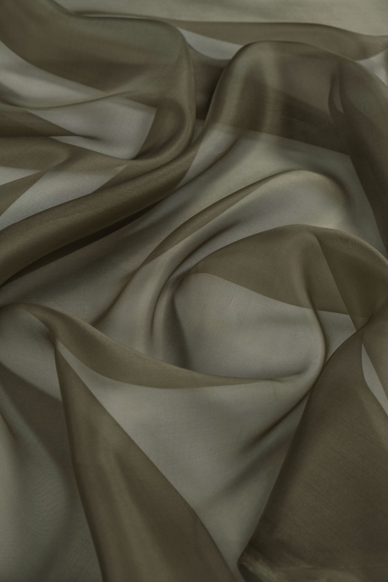 Organza jedwabna - khaki KUPONY