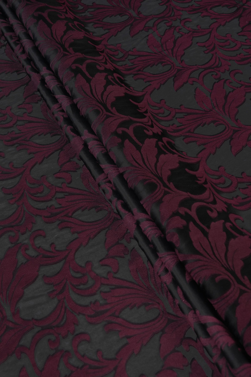 Organza jacquard - foglie di bordeaux