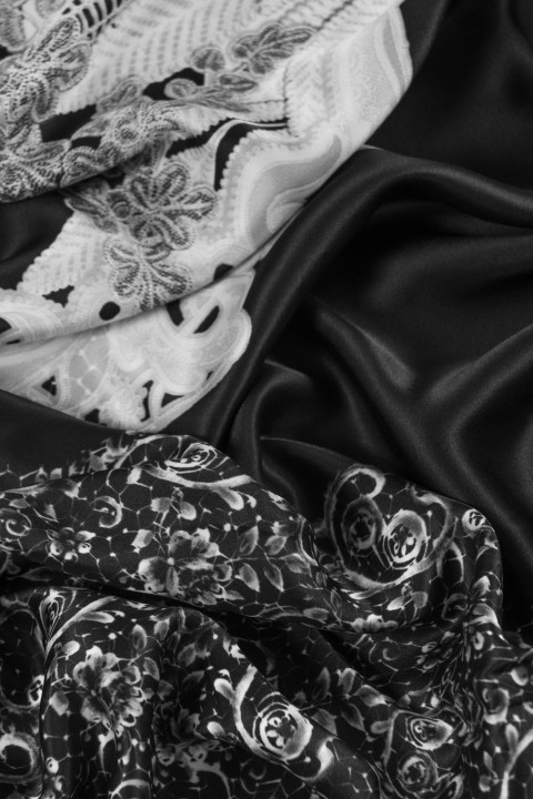 Silk satin in gray patterns - coupon
