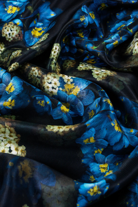 Silk fabric with flowers - coupon
