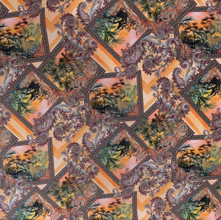 Polyester crepe in oriental patterns