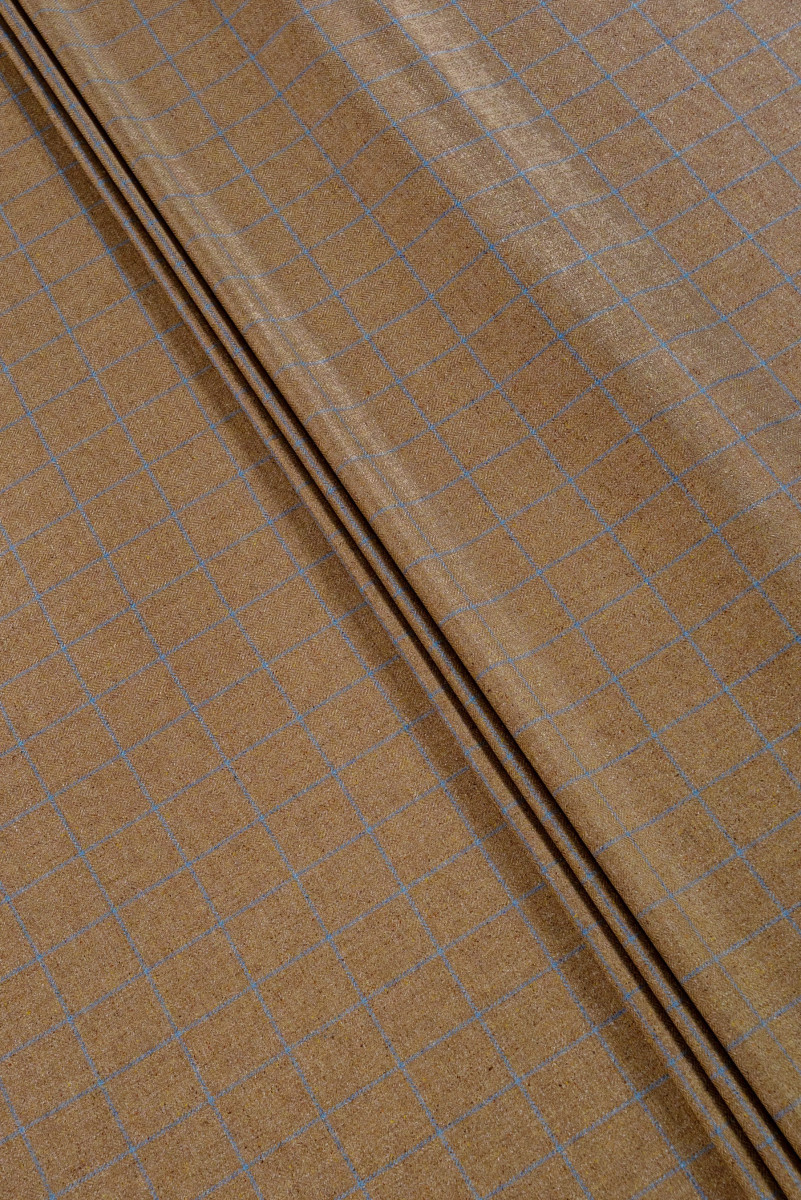Costum de herringbone de cămilă mătase cu carouri