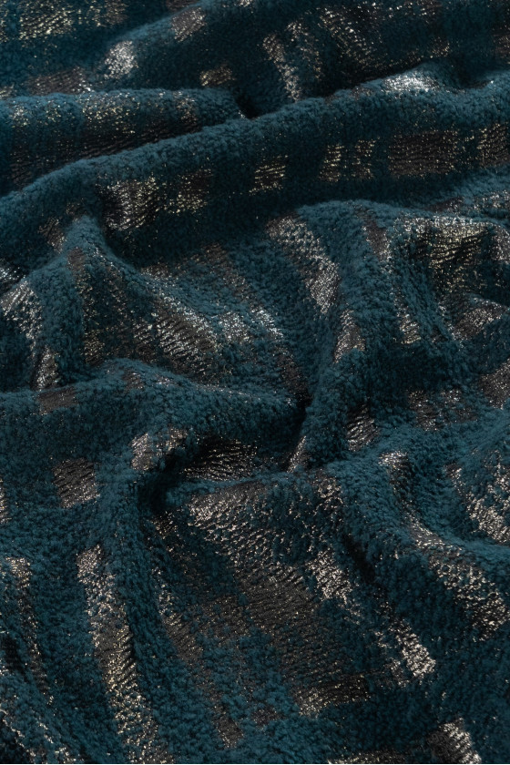 Checkered bucle fabric green-silver