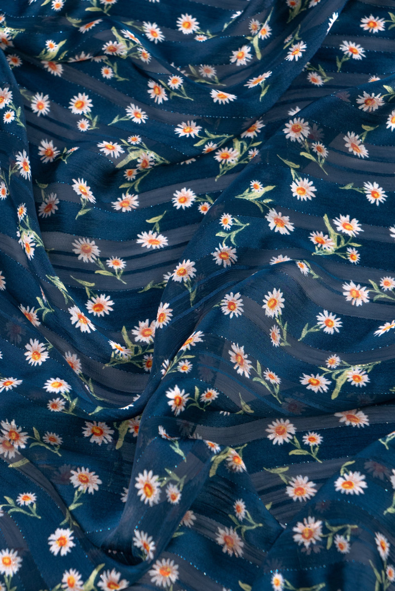 Polyester chiffon łączka - navy blue
