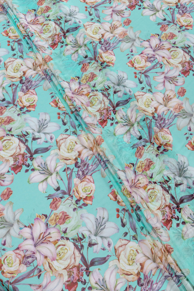 Silk muslin with flowers COUPONS