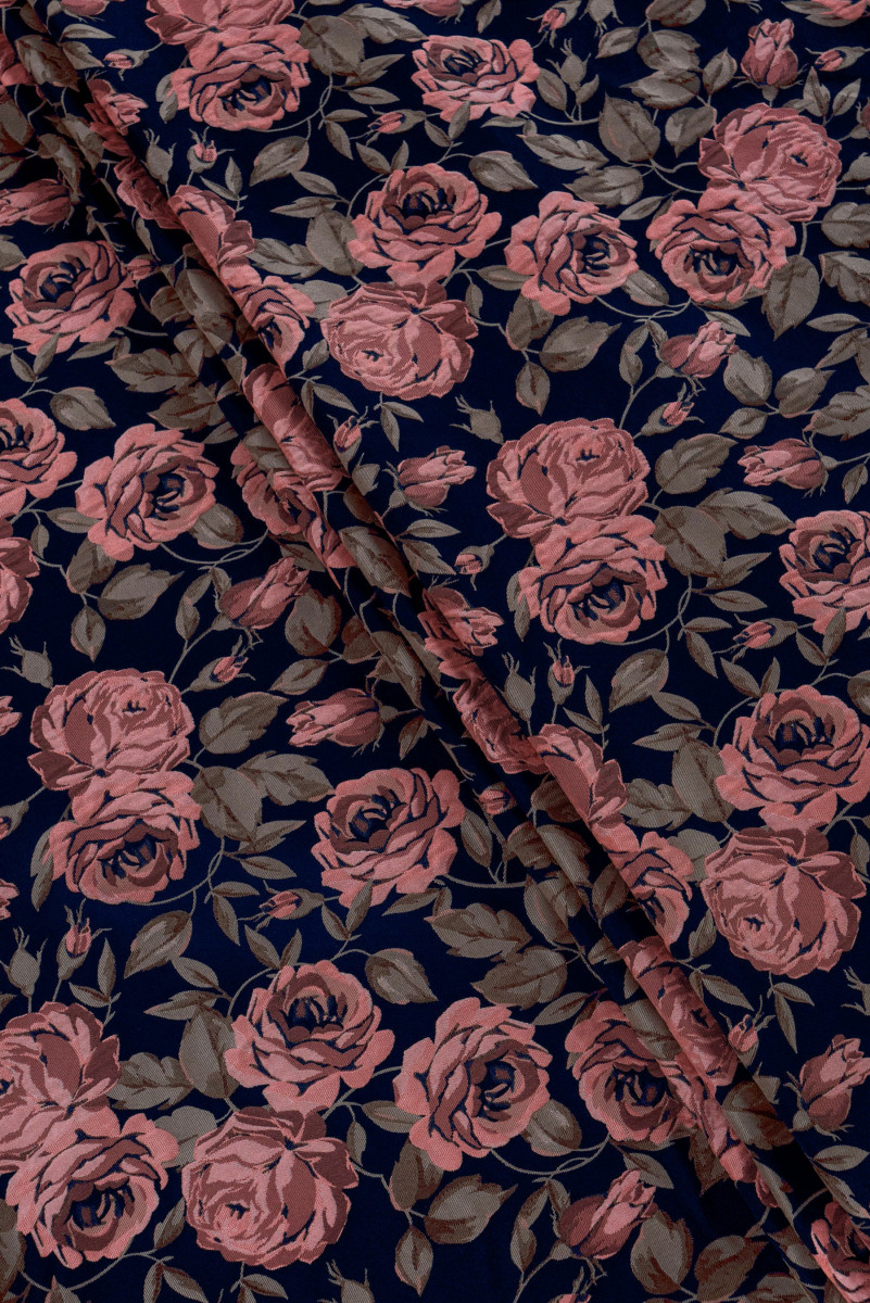 Jacquard navy blue with roses COUPON 80cm