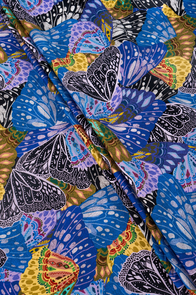 Jersejová tkanina s motýľmi