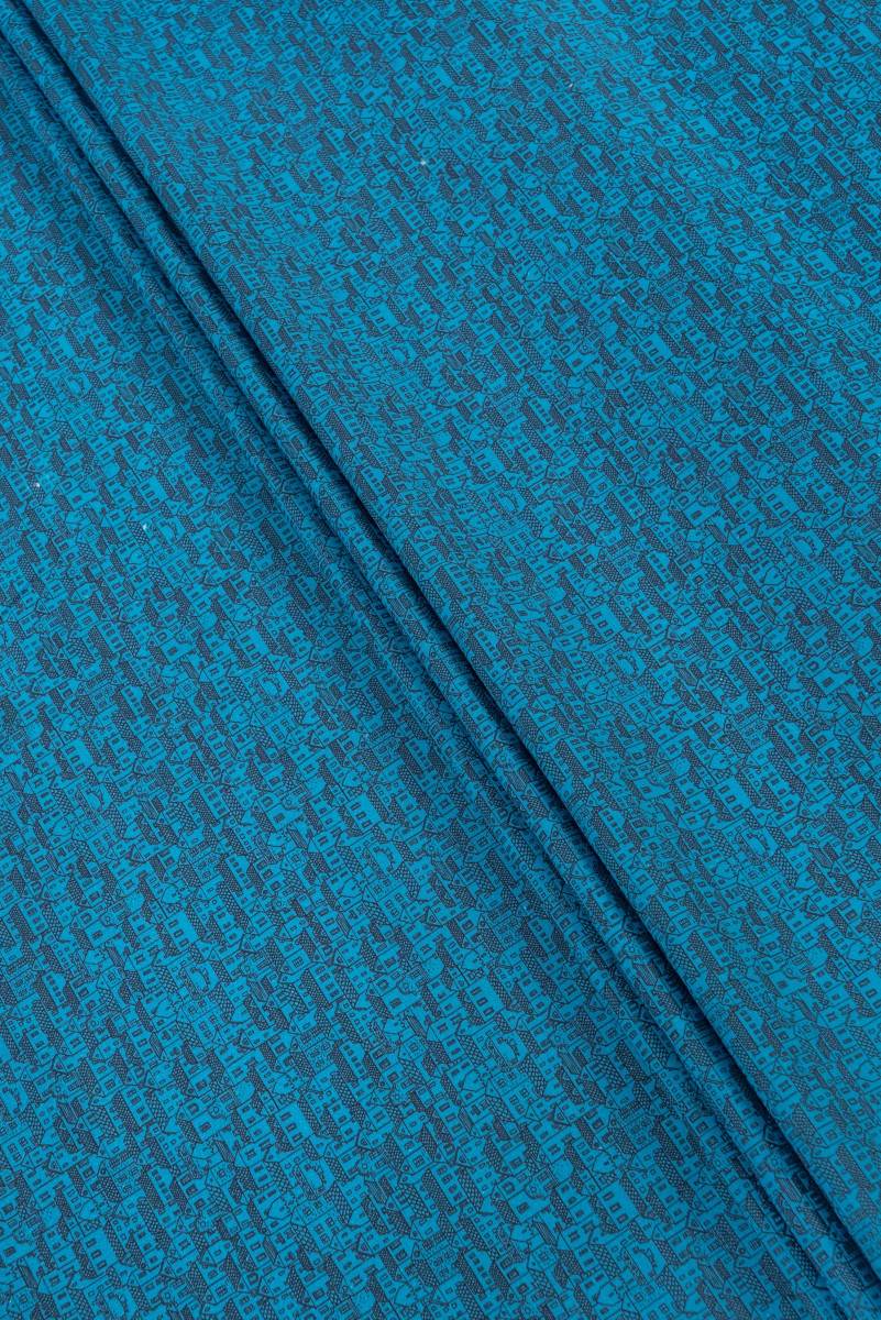 Skjorte bomuld med huse - havblå