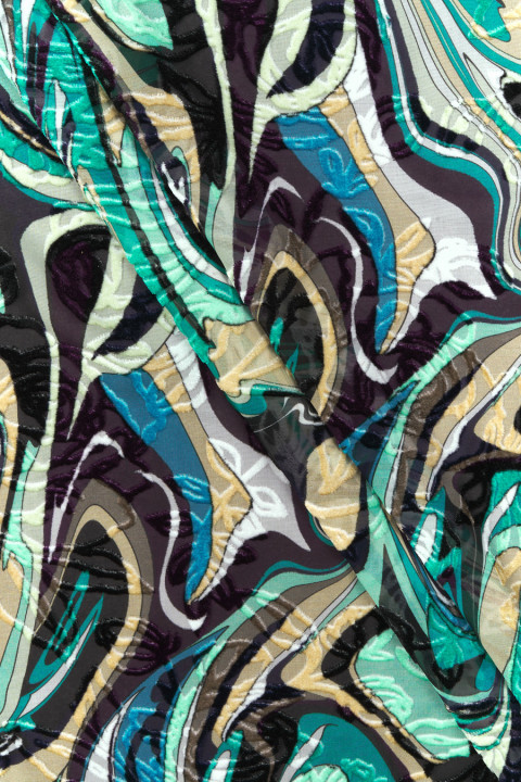 Silk and viscose velour devore fancy patterns