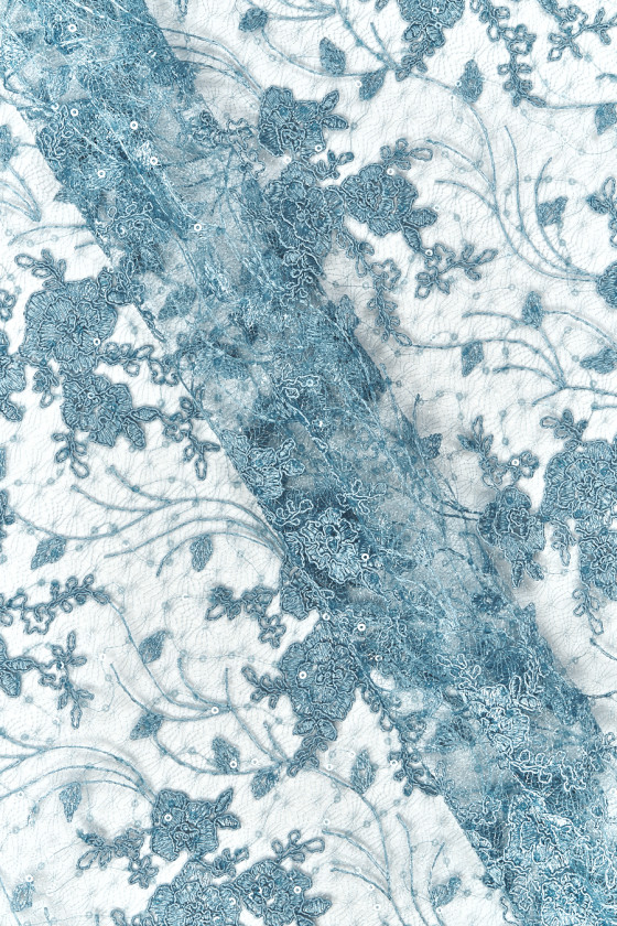 Koronka niebiesko-szara KUPON 130 cm