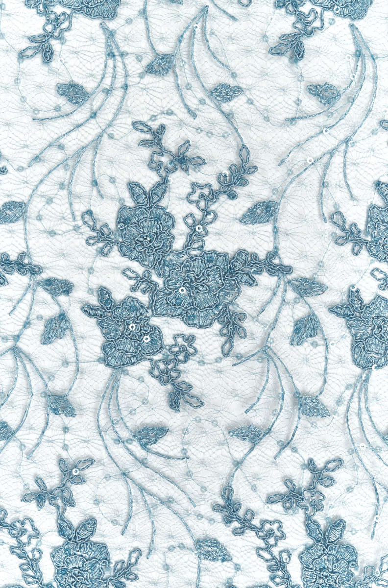 Koronka niebiesko-szara KUPON 130 cm