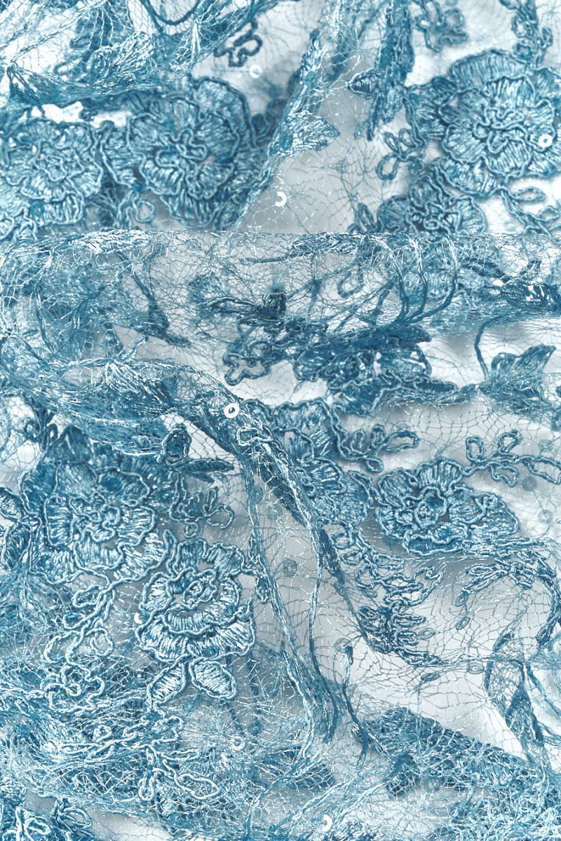 Koronka niebiesko-szara KUPON 130 cm