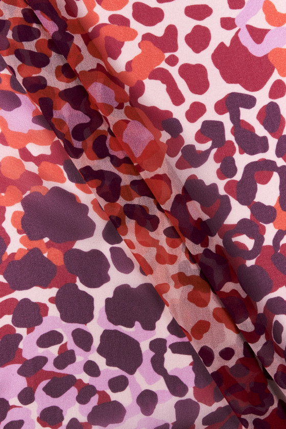 Red and Black Jaguar/Leopard Print 100% Silk Chiffon - So Fun! - Beautiful  Textiles