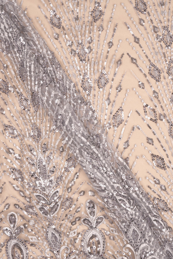 Beaded lace grey COUPON 80cm