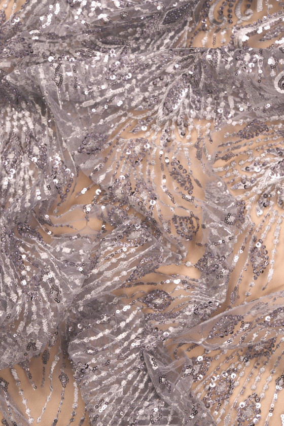 Beaded lace grey COUPON 80cm